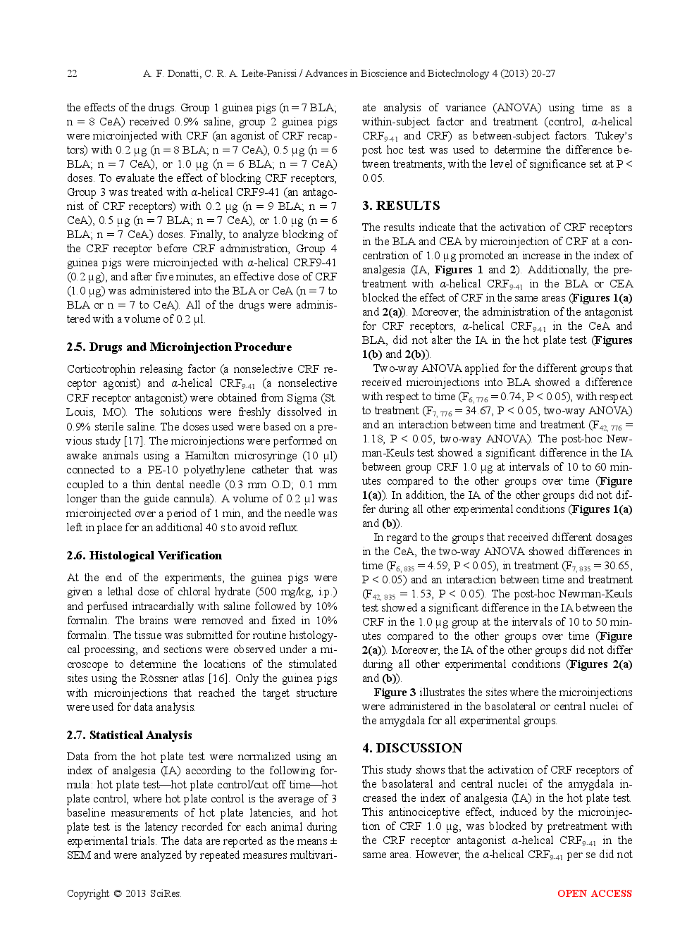 Activation Of The Corticotropin-Releasing Factor Receptor From The Basolateral Or Central Amygdala Modulates Nociception In Guinea Pigs - Page 4