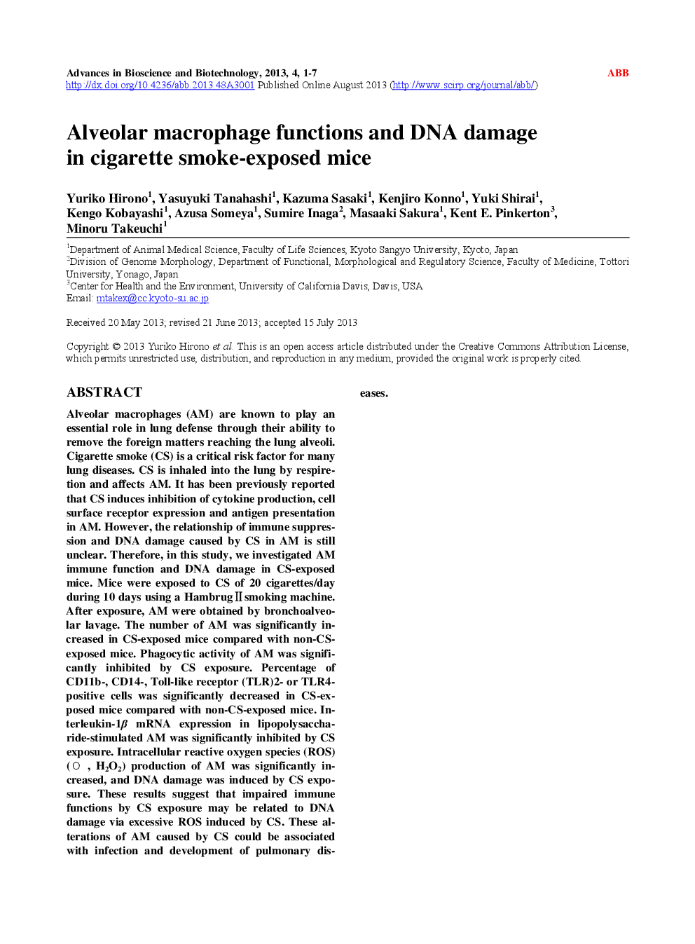 Alveolar Macrophage Functions And DNA Damage In Cigarette Smoke-Exposed Mice - Page 2