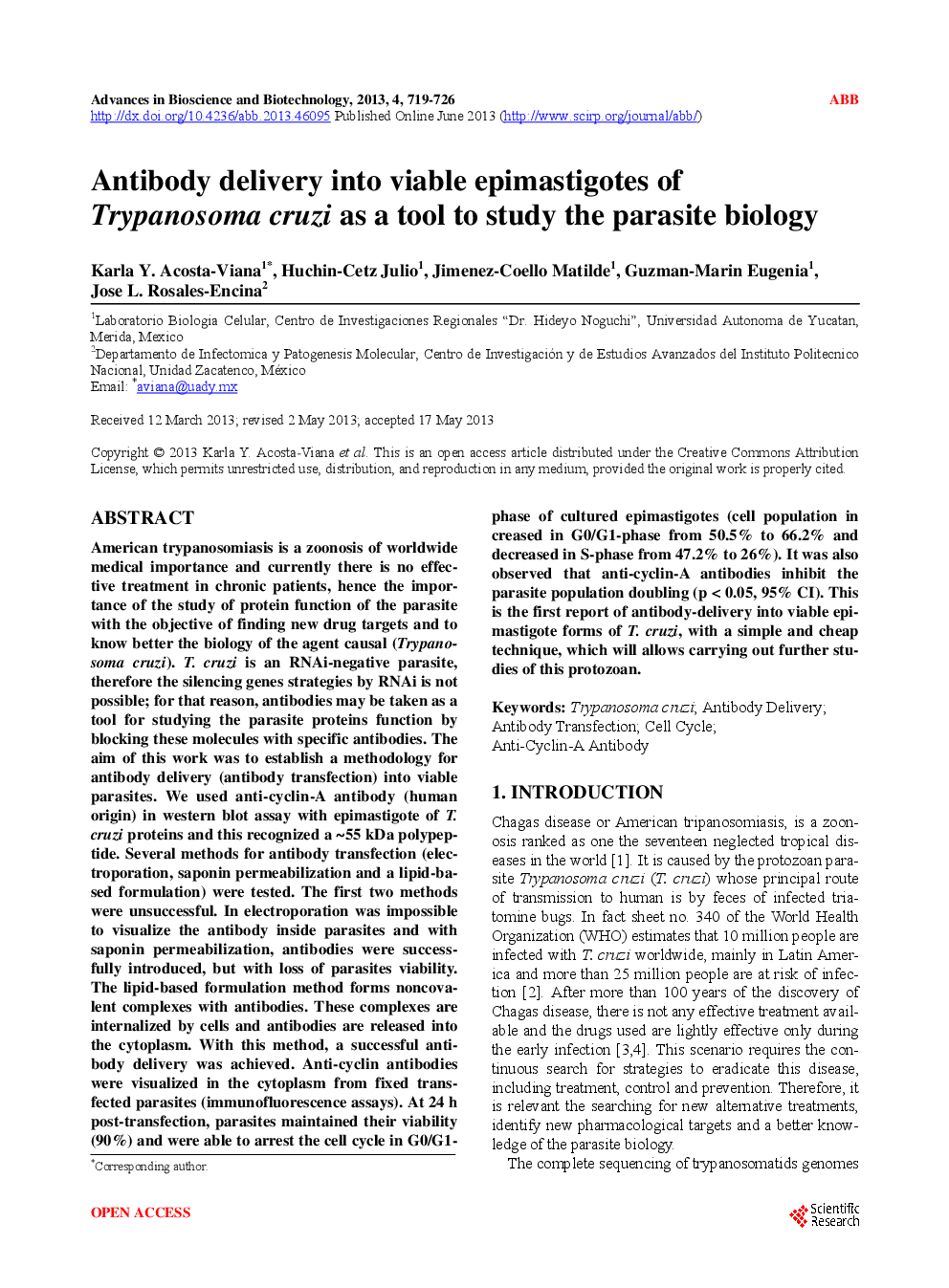 Antibody Delivery Into Viable Epimastigotes Of Trypanosoma Cruzi As A Tool To Study The Parasite Biology - Page 2