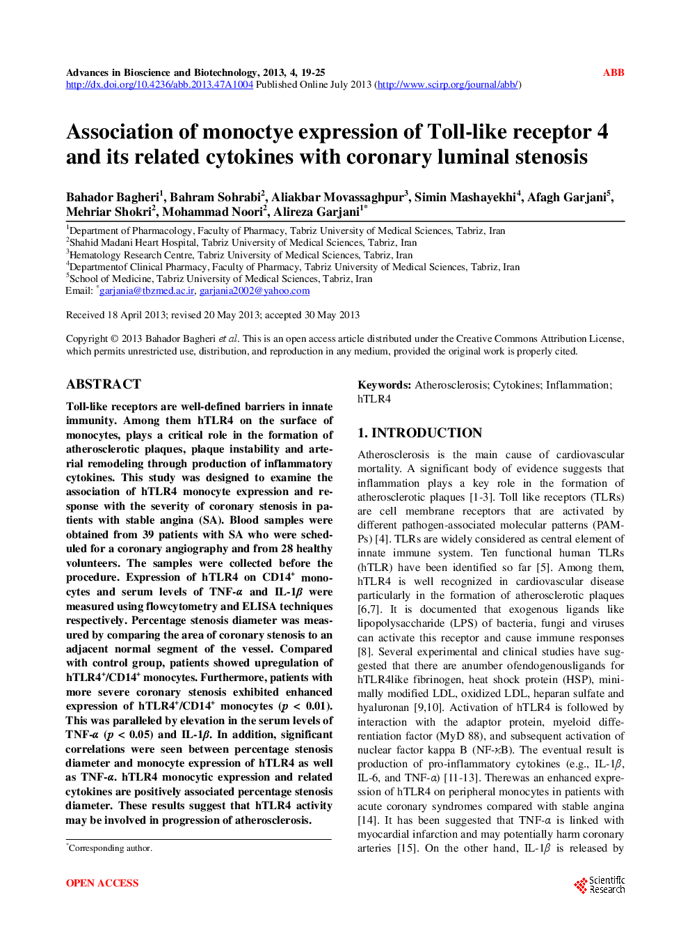 Association Of Monoctye Expression Of Toll-Like Receptor 4 And Its Related Cytokines With Coronary Luminal Stenosis - Page 2