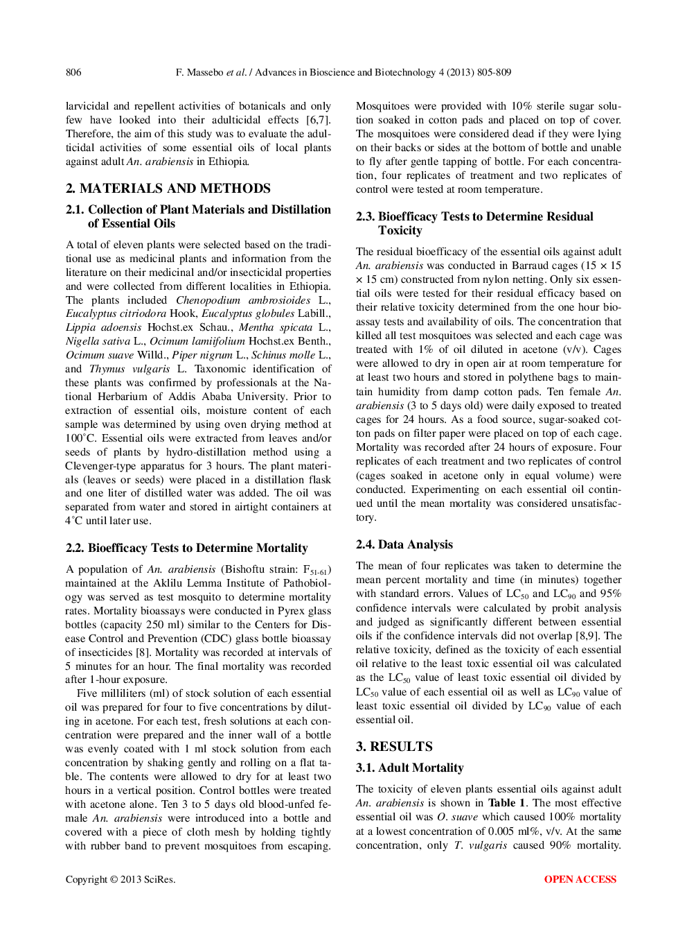 Bioactivity Of Essential Oils Of Local Plants Against Adult Anopheles Arabiensis (Diptera: Culicidae) In Ethiopia - Page 3