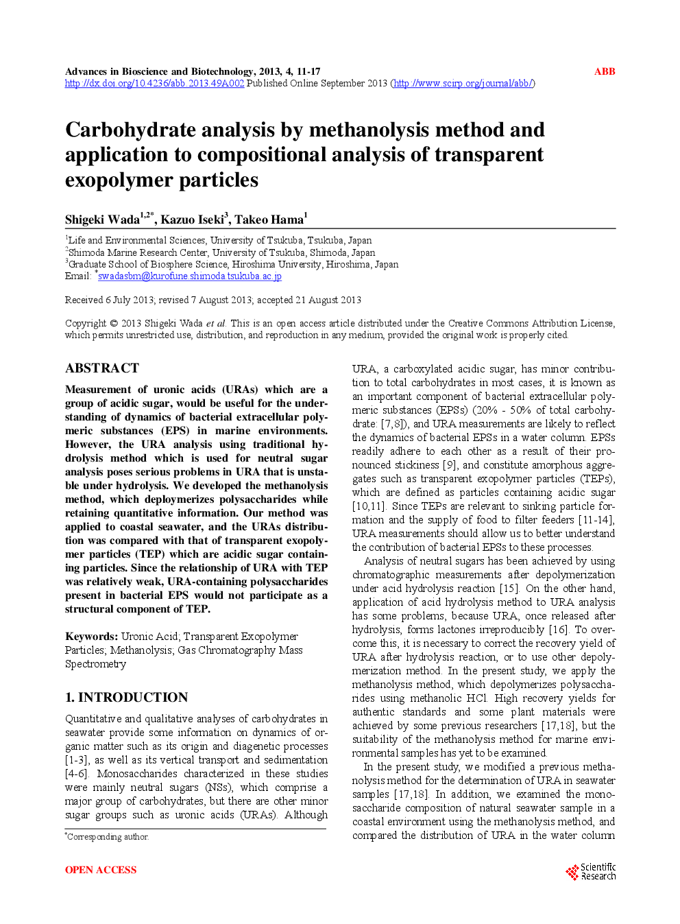 Carbohydrate Analysis By Methanolysis Method And Application To Compositional Analysis Of Transparent Exopolymer Particles - Page 2