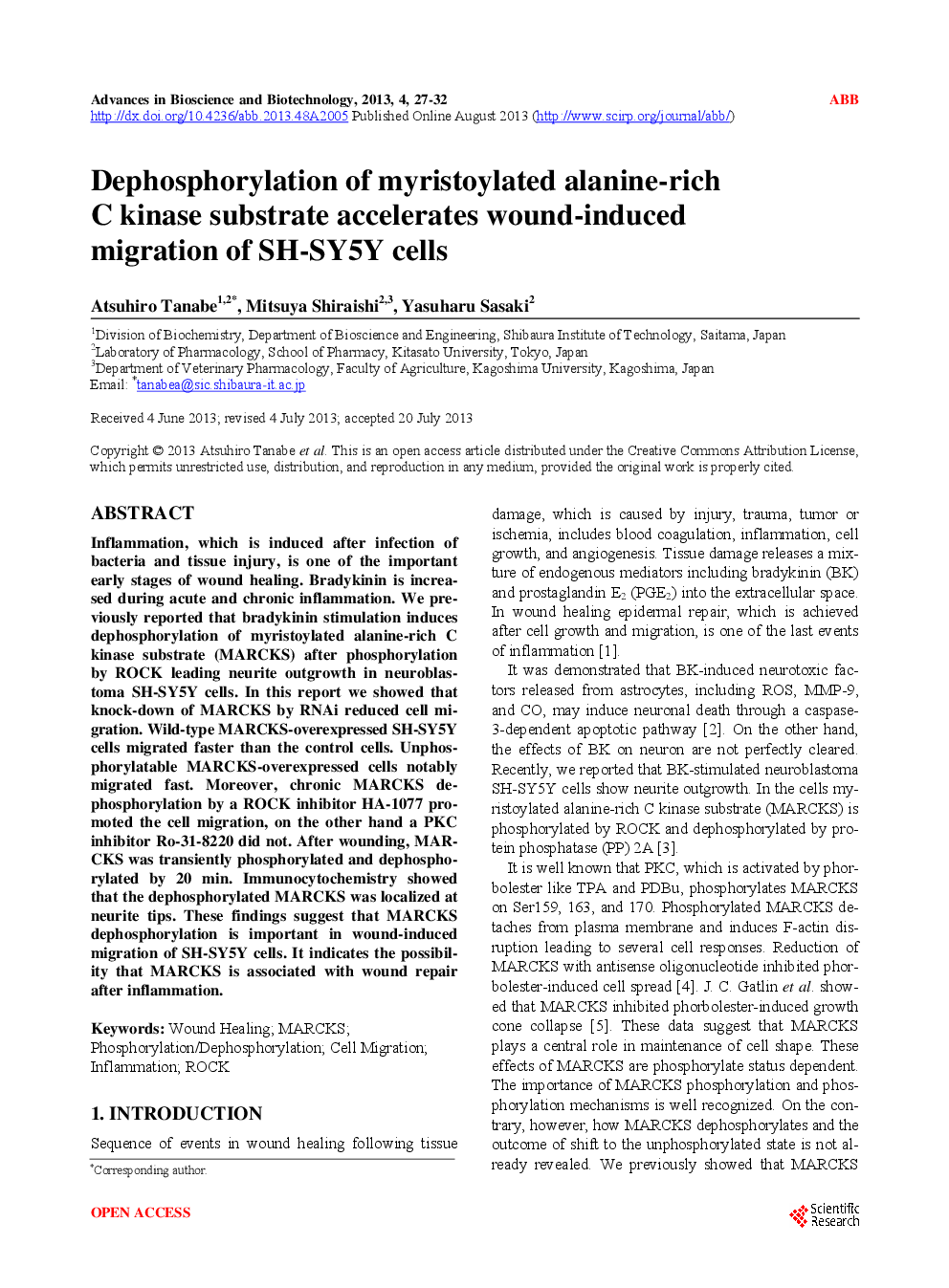 Dephosphorylation Of Myristoylated Alanine-Rich C Kinase Substrate Accelerates Wound-Induced Migration Of SH-SY5Y Cells - Page 2