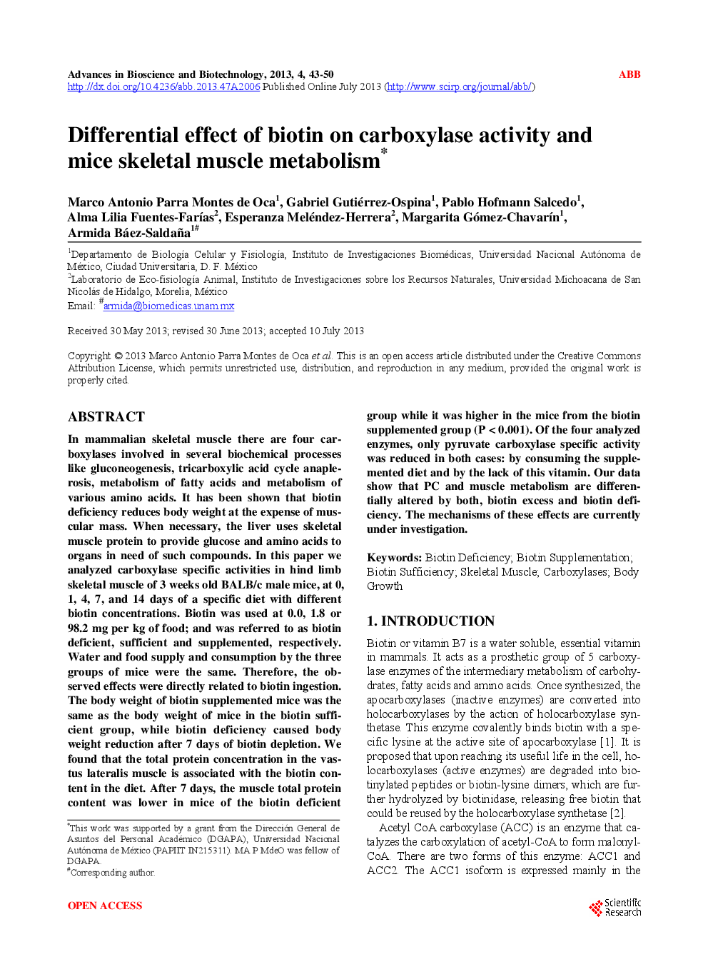 Differential Effect Of Biotin On Carboxylase Activity And Mice Skeletal Muscle Metabolism - Page 2