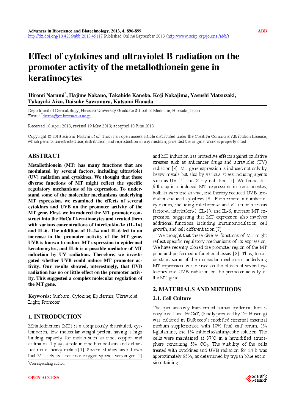 Effect Of Cytokines And Ultraviolet B Radiation On The Promoter Activity Of The Metallothionein Gene In Keratinocytes - Page 2