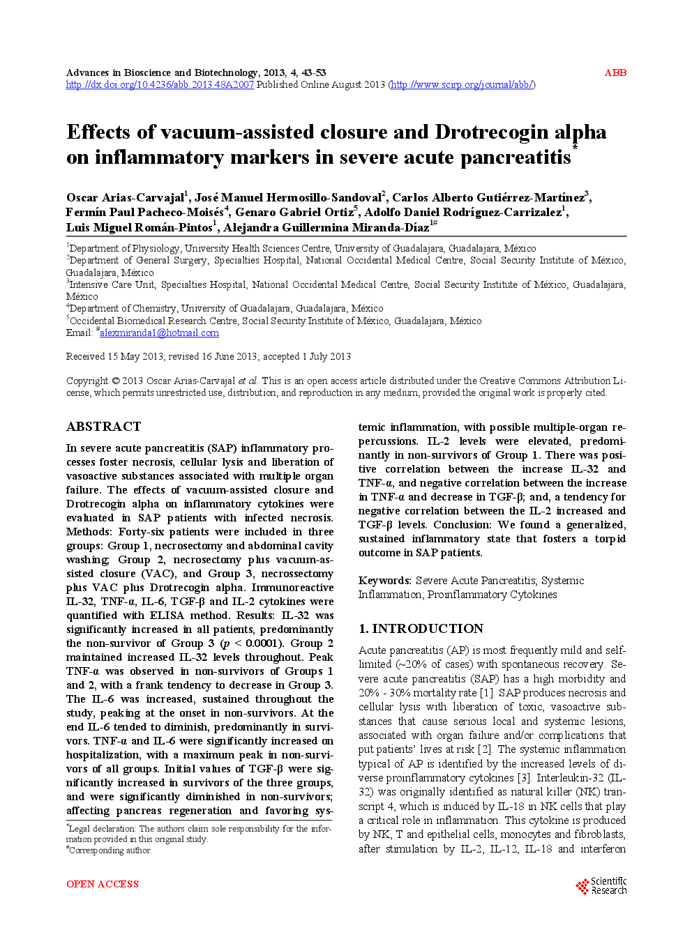 Effects Of Vacuum-Assisted Closure And Drotrecogin Alpha On Inflammatory Markers In Severe Acute Pancreatitis - Page 2