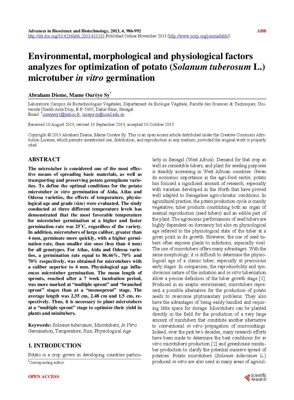 Environmental, Morphological And Physiological Factors Analyzes For Optimization Of Potato (Solanum Tuberosum L.) Microtuber In Vitro Germination - Page 2