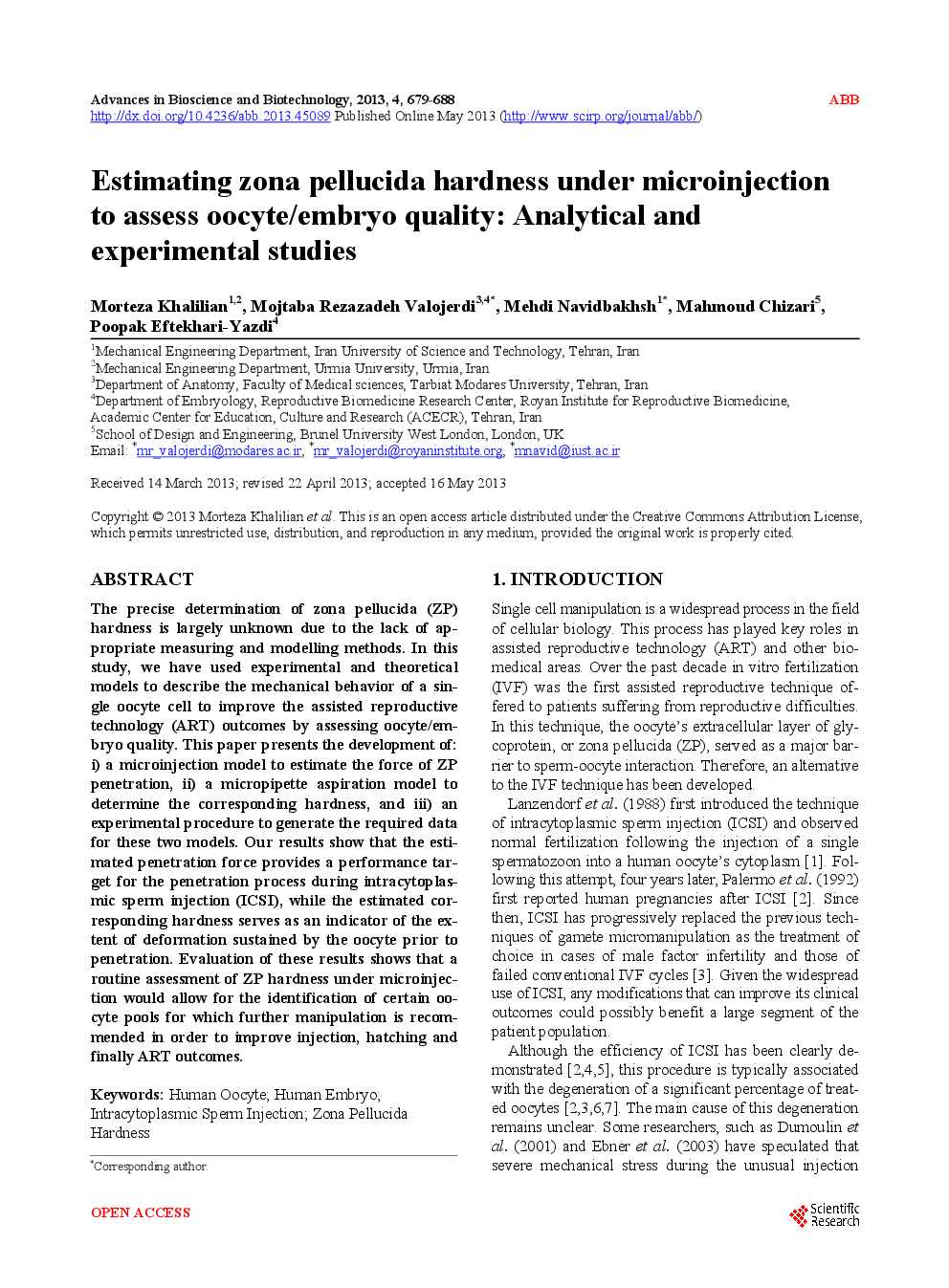 Estimating Zona Pellucida Hardness Under Microinjection To Assess Oocyte/Embryo Quality: Analytical And Experimental Studies - Page 2