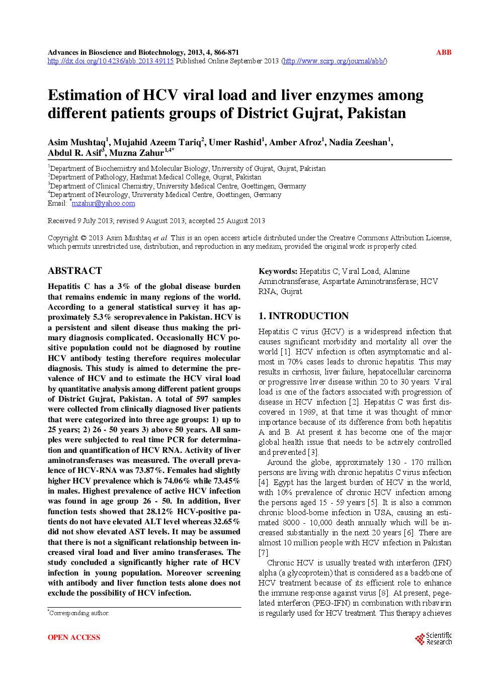 Estimation Of HCV Viral Load And Liver Enzymes Among Different Patients Groups Of District Gujrat, Pakistan - Page 2