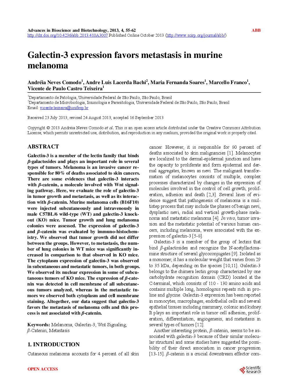 Galectin-3 Expression Favors Metastasis In Murine Melanoma - Page 2
