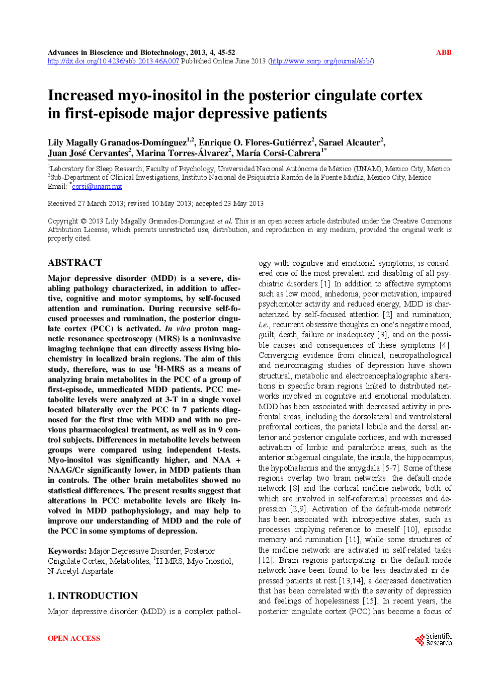 Increased Myo-Inositol In The Posterior Cingulate Cortex In First-Episode Major Depressive Patients - Page 2