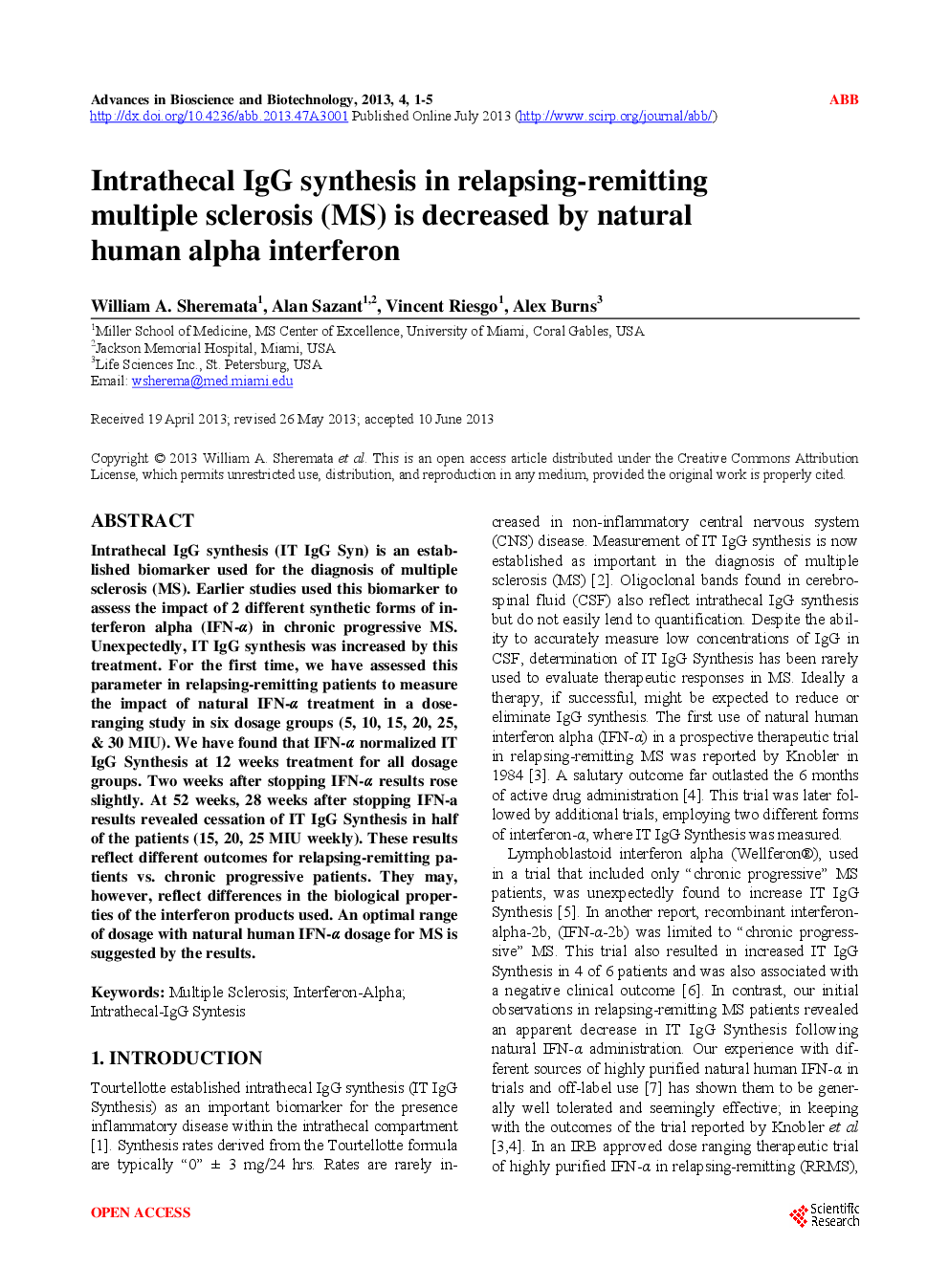 Intrathecal IgG Synthesis In Relapsing-Remitting Multiple Sclerosis (MS) Is Decreased By Natural Human Alpha Interferon - Page 2