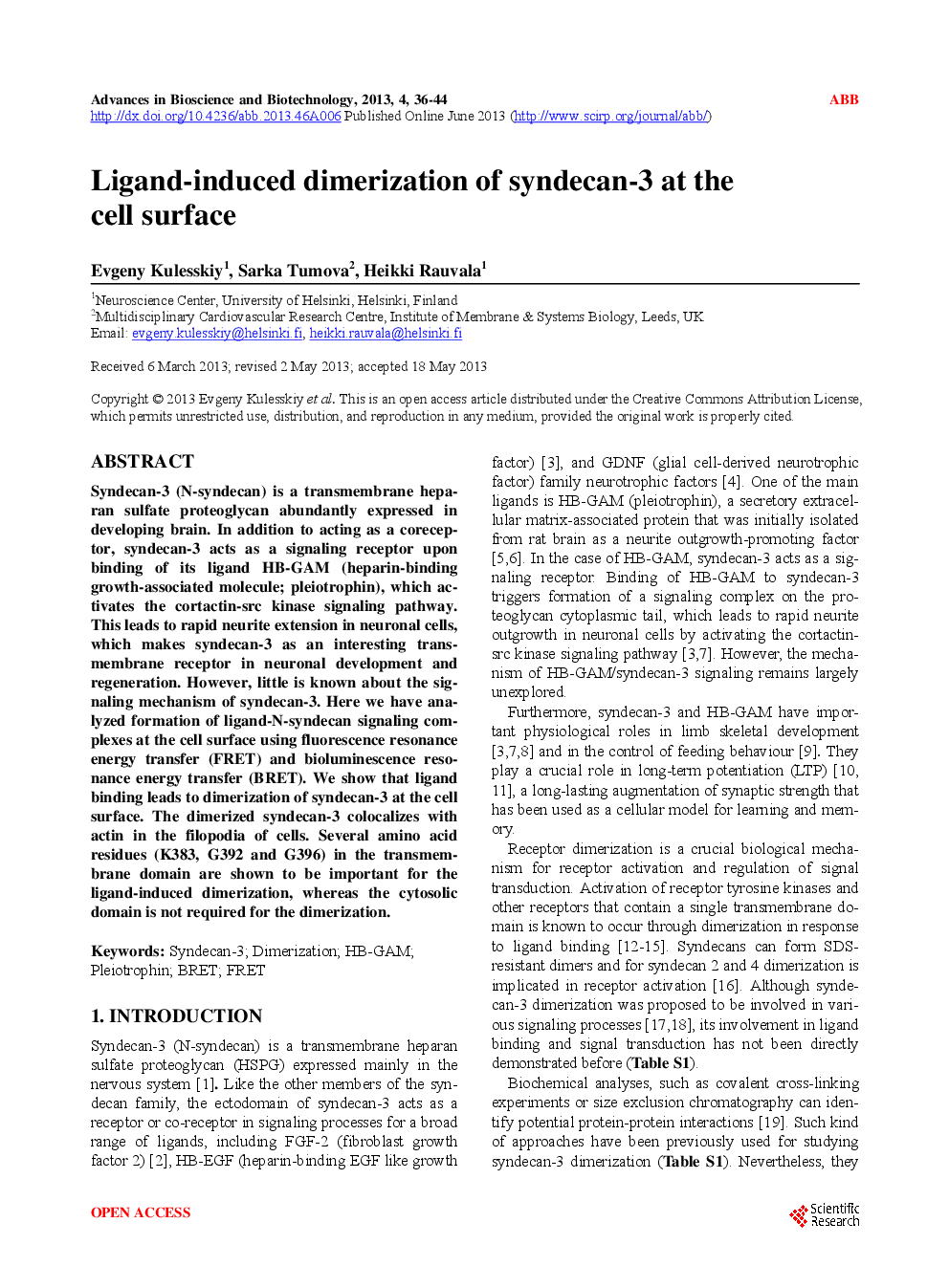 Ligand-Induced Dimerization Of Syndecan-3 At The Cell Surface - Page 2