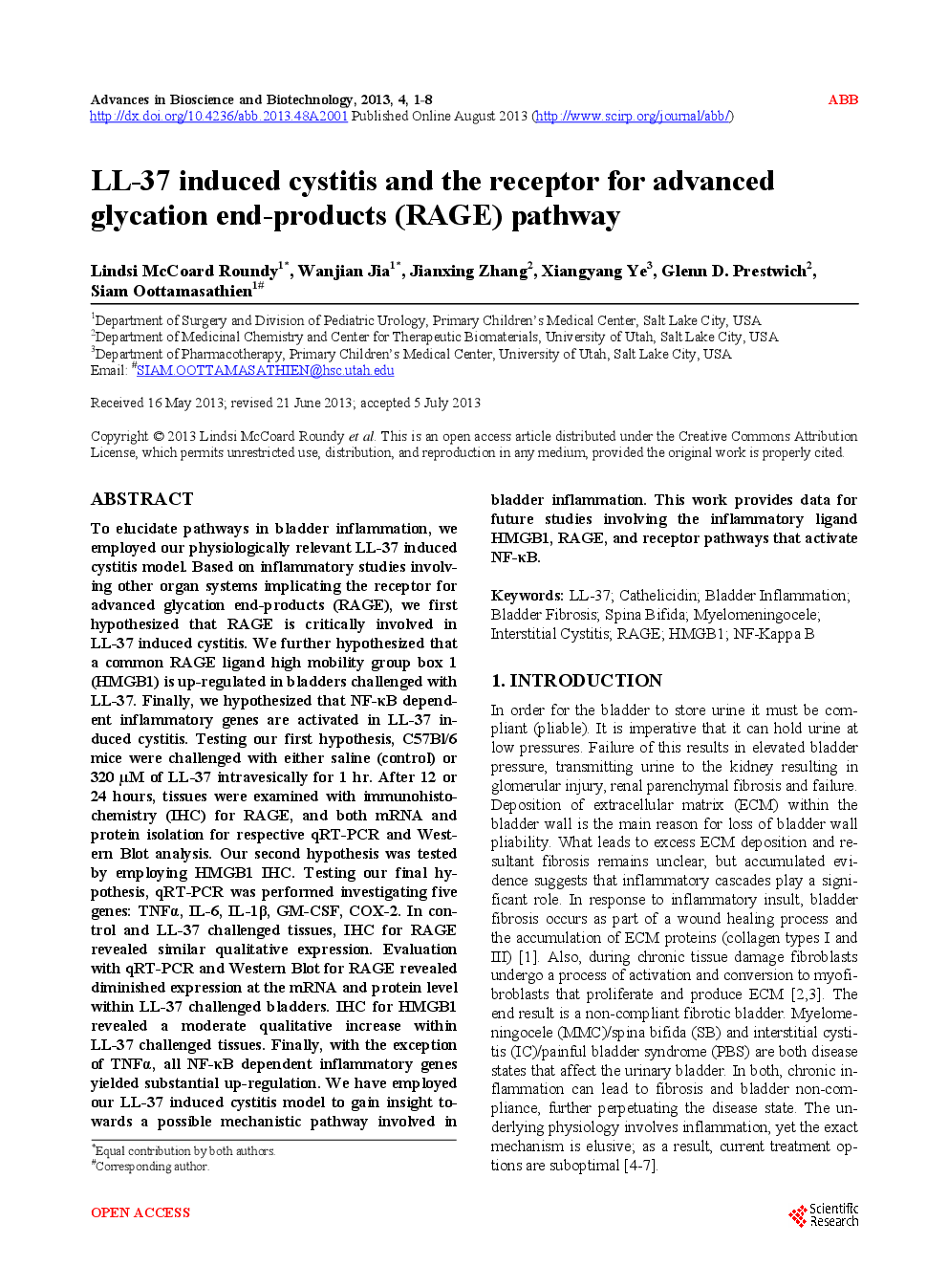 LL-37 induced Cystitis And The Receptor For Advanced Glycation End-Products (RAGE) Pathway - Page 2