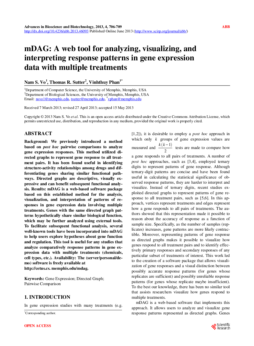 mDAG: A Web Tool For Analyzing, Visualizing, And Interpreting Response Patterns In Gene Expression Data With Multiple Treatments - Page 2