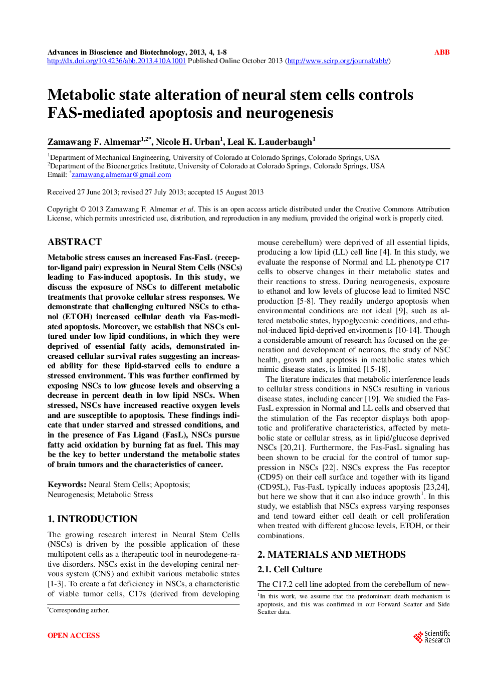Metabolic State Alteration Of Neural Stem Cells Controls FAS-Mediated Apoptosis And Neurogenesis - Page 2