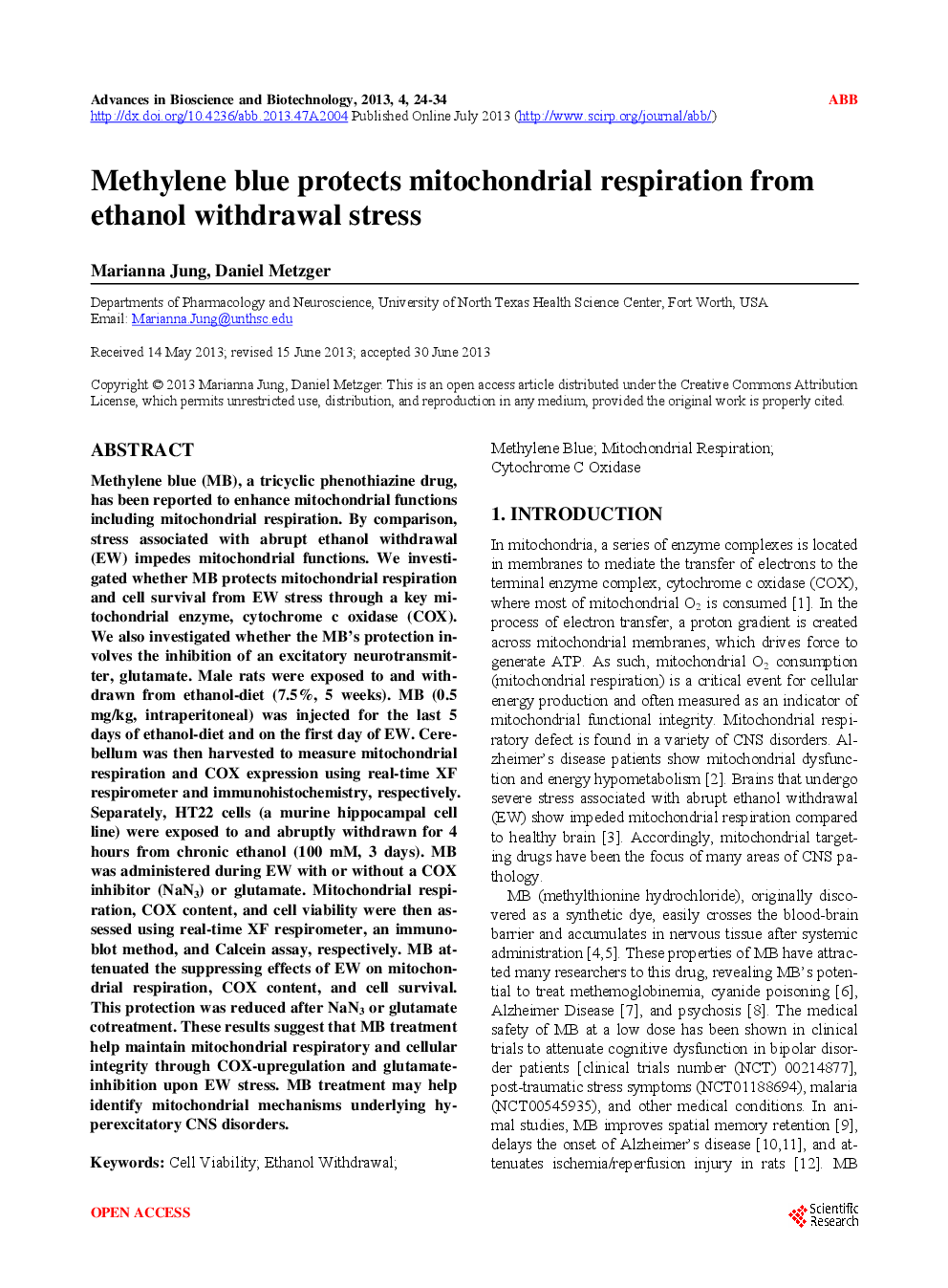 Methylene Blue Protects Mitochondrial Respiration From Ethanol Withdrawal Stress - Page 2
