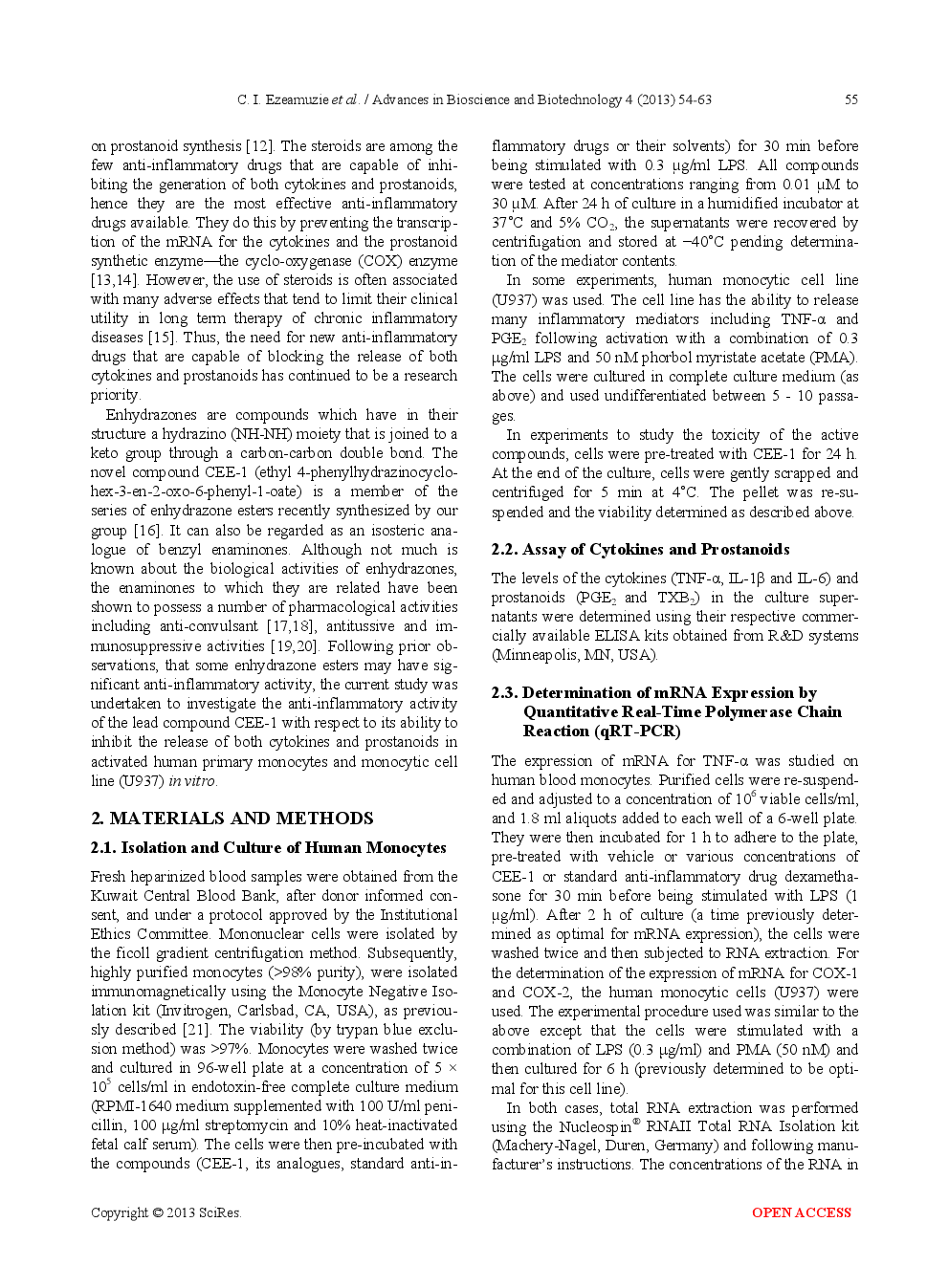 Pharmacological Evaluation Of A Novel Enhydrazone Ester (CEE-1) As A Dual Inhibitor Of The Release Of Pro-Inflammatory Cytokines And Prostanoids From Human Monocytes - Page 3