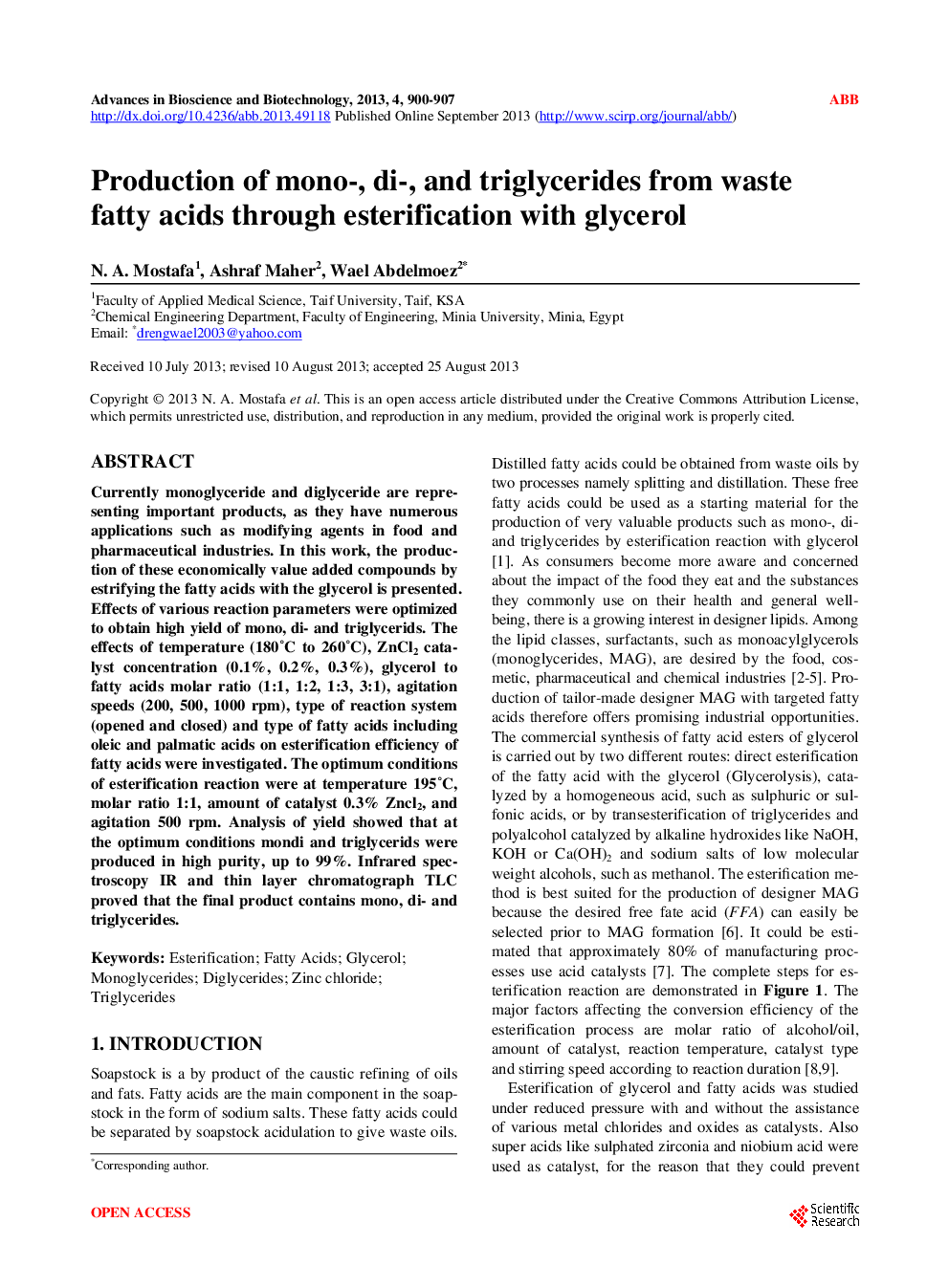Production Of Mono-, Di-, And Triglycerides From Waste Fatty Acids Through Esterification With Glycerol - Page 2