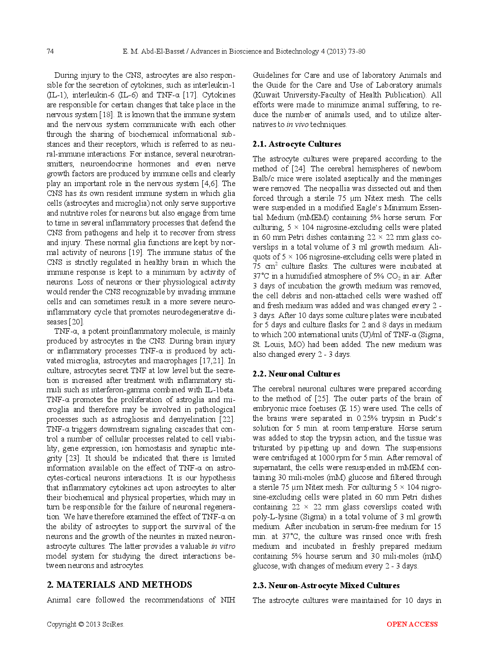Pro-Inflammatory Cytokine; Tumor-Necrosis Factor-Alpha (TNF-α) Inhibits Astrocytic Support Of Neuronal Survival And Neurites Outgrowth - Page 3