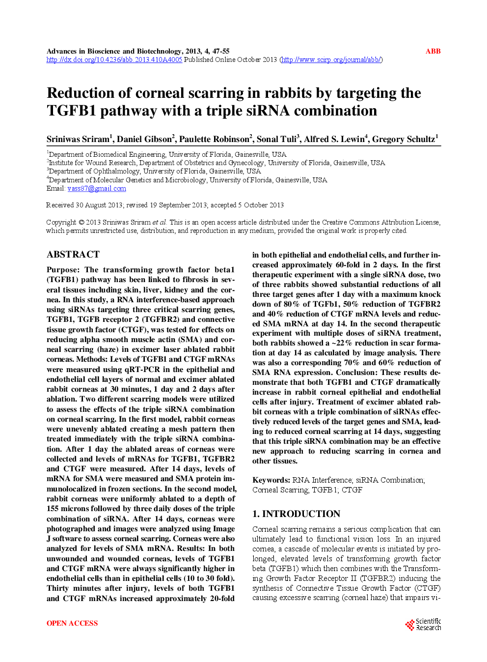 Reduction Of Corneal Scarring In Rabbits By Targeting The TGFB1 Pathway With A Triple SiRNA Combination - Page 2