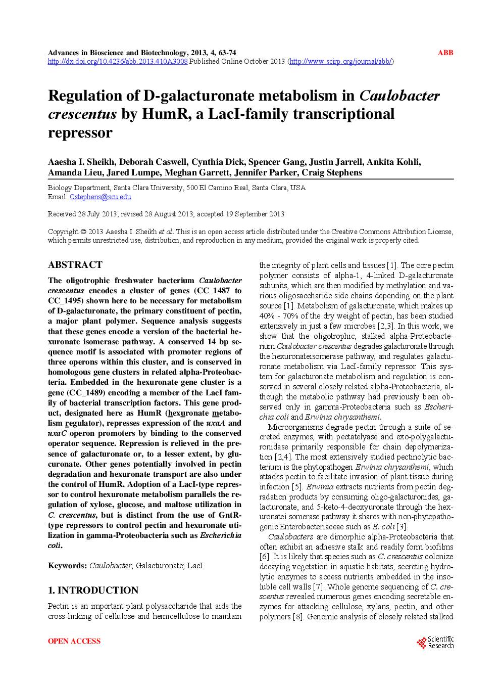 Regulation Of D-Galacturonate Metabolism In Caulobacter Crescentus By HumR, A LacI-Family Transcriptional Repressor - Page 2