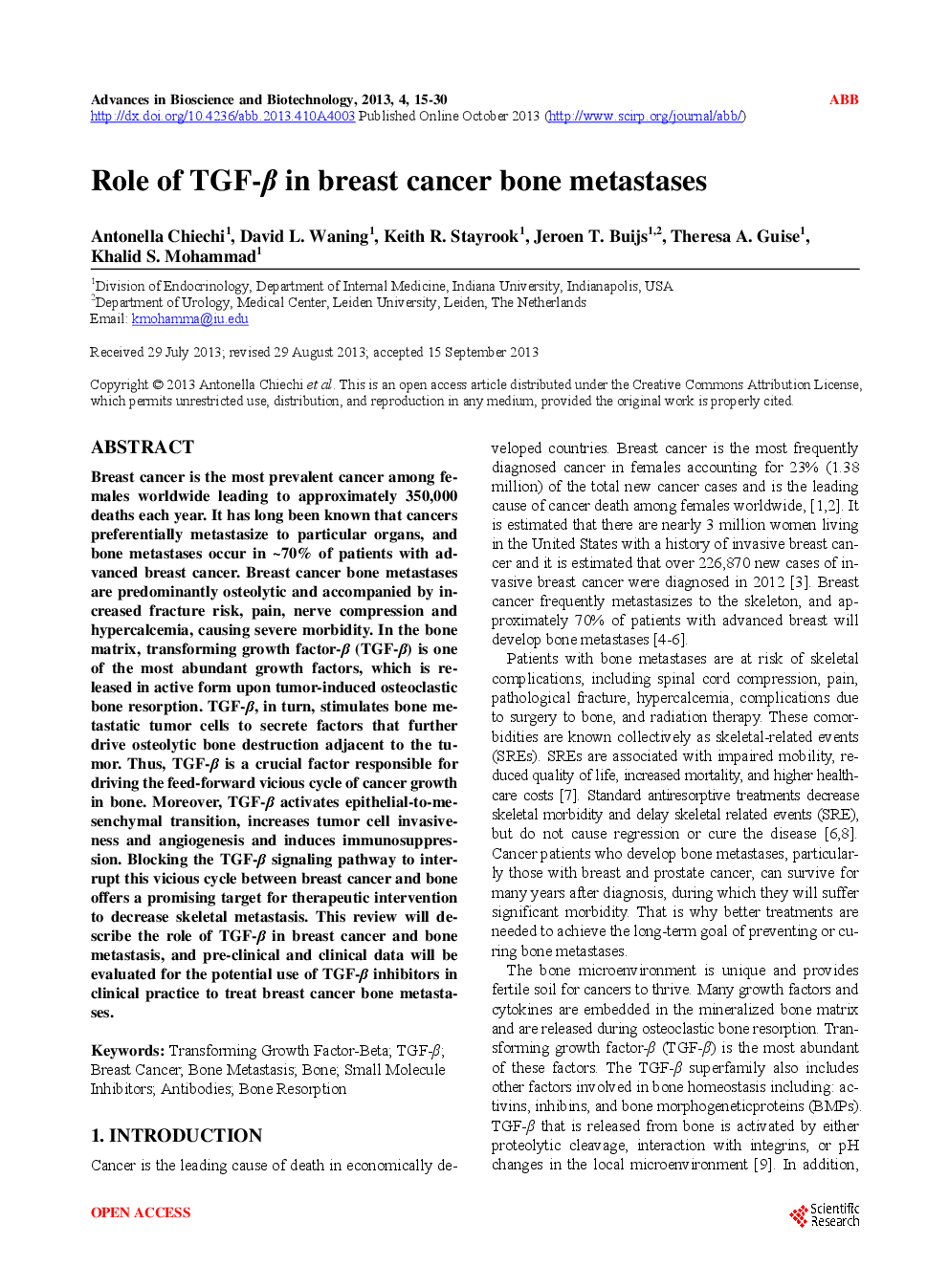 Role Of TGF-β In Breast Cancer Bone Metastases - Page 2
