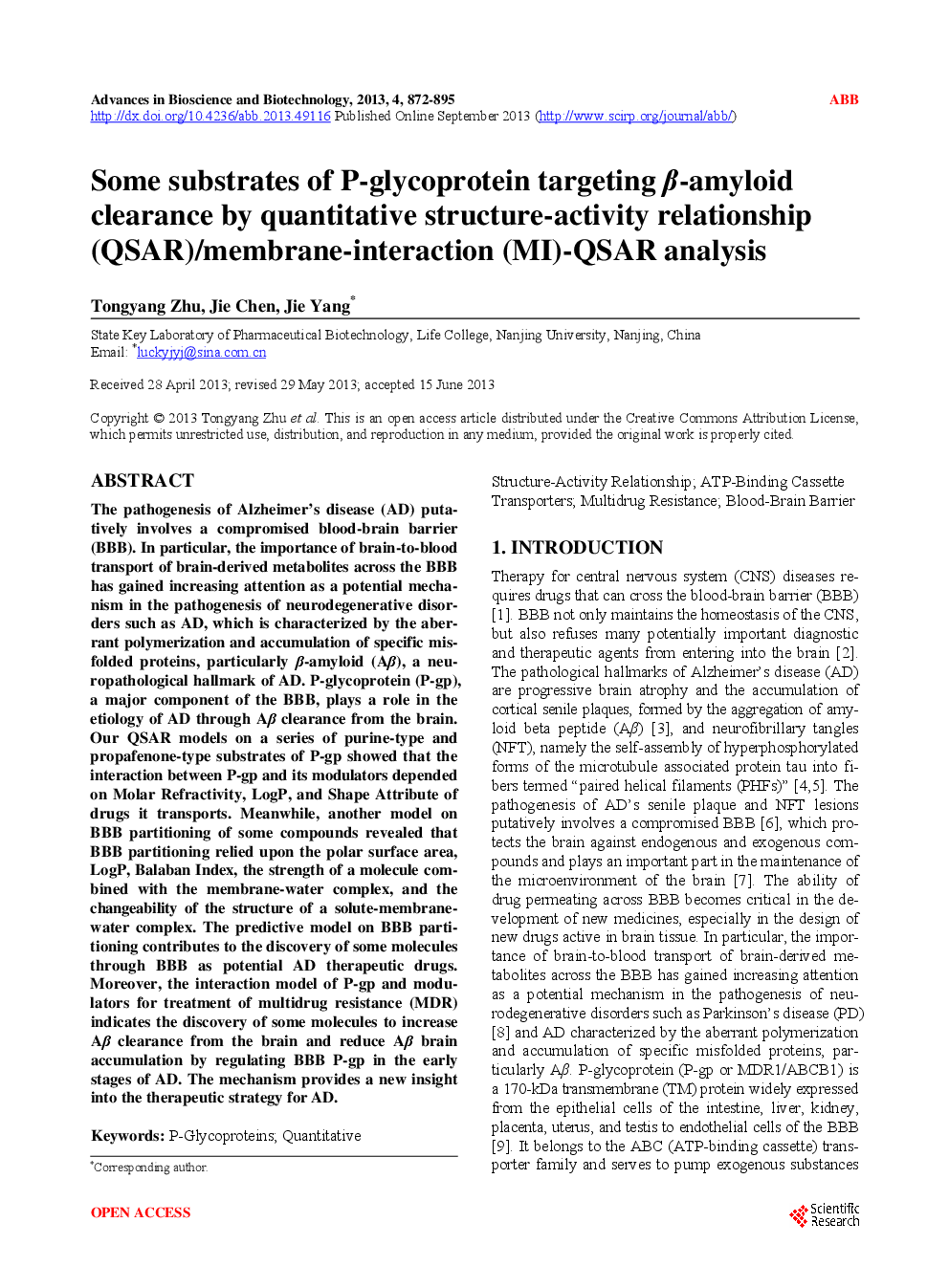 Some Substrates Of P-Glycoprotein Targeting β-Amyloid Clearance By Quantitative Structure-Activity Relationship (QSAR)/Membrane-Interaction (MI)-QSAR Analysis - Page 2