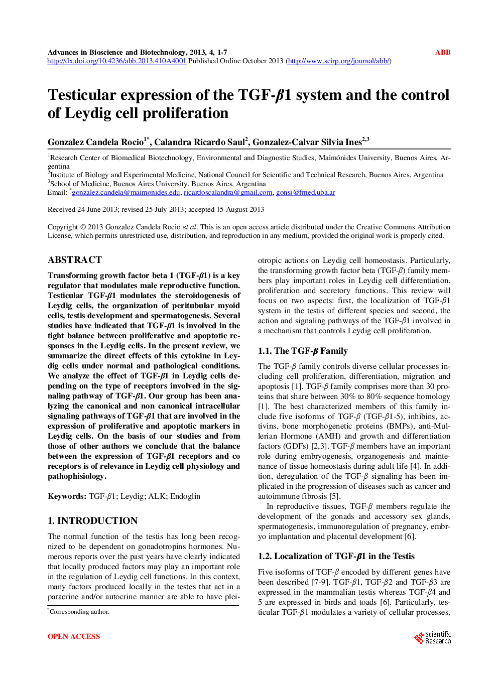 Testicular Expression Of The TGF-β1 System And The Control Of Leydig Cell Proliferation - Page 2