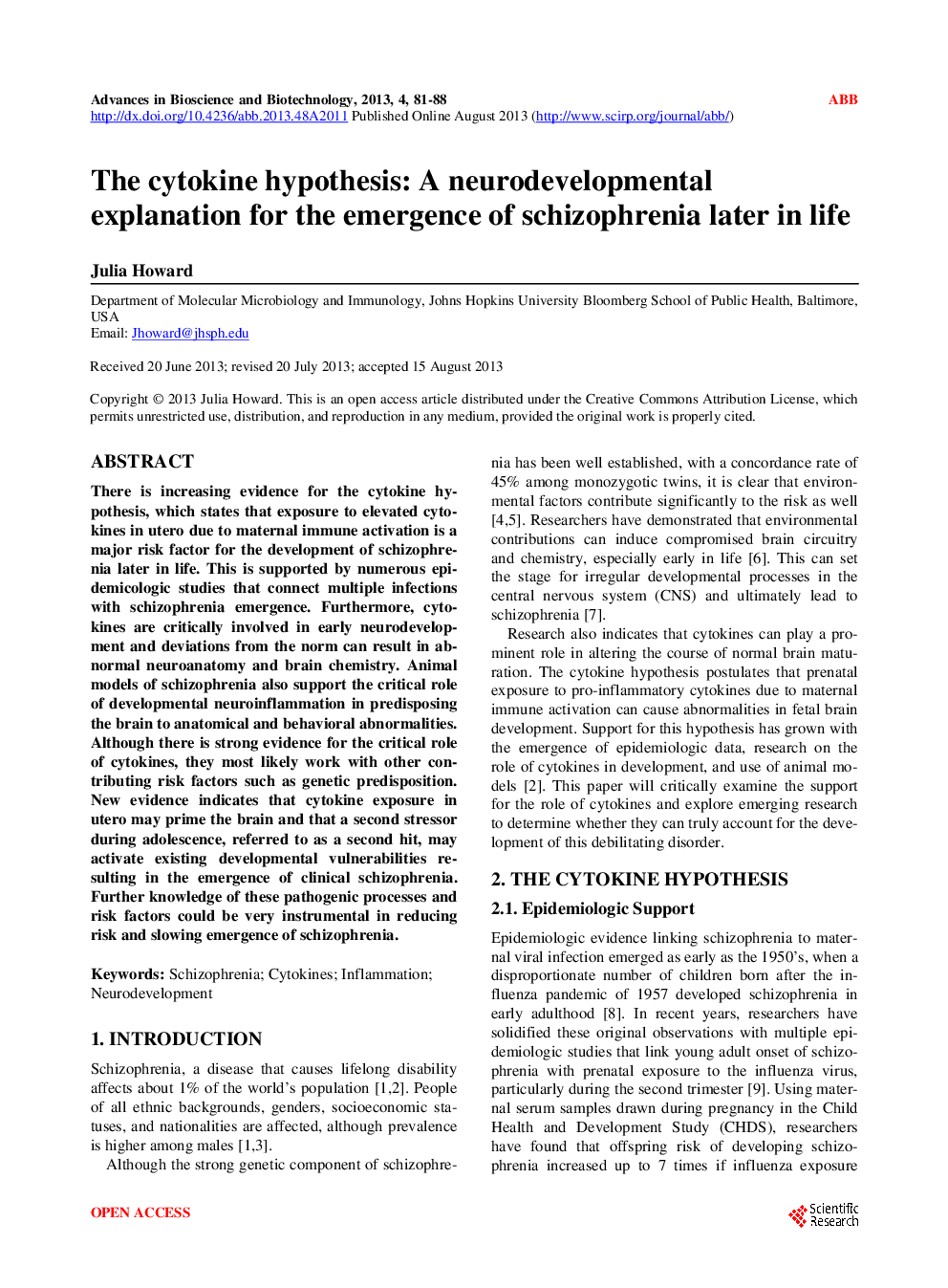 The Cytokine Hypothesis: A Neurodevelopmental Explanation For The Emergence Of Schizophrenia Later In Life - Page 2