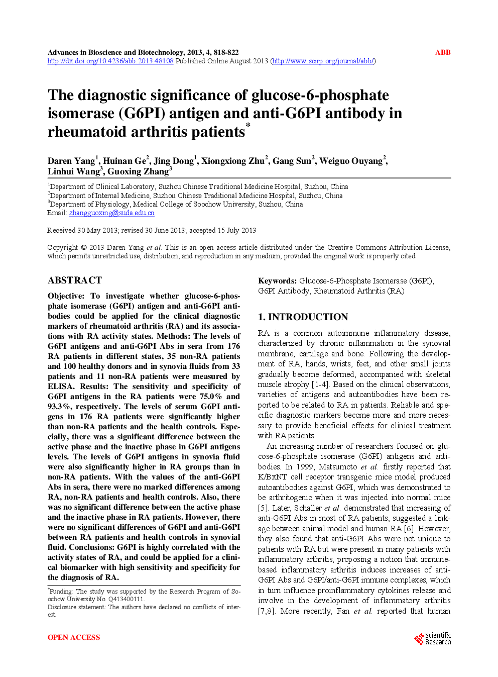 The Diagnostic Significance Of Glucose-6-Phosphate Isomerase (G6PI) Antigen And Anti-G6PI Antibody In Rheumatoid Arthritis Patients - Page 2