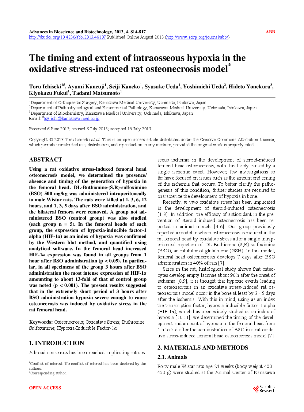 The Timing And Extent Of Intraosseous Hypoxia In The Oxidative Stress-Induced Rat Osteonecrosis Model - Page 2