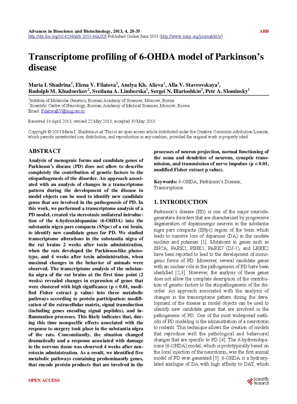 Transcriptome Profiling Of 6-OHDA Model Of Parkinson’s Disease - Page 2