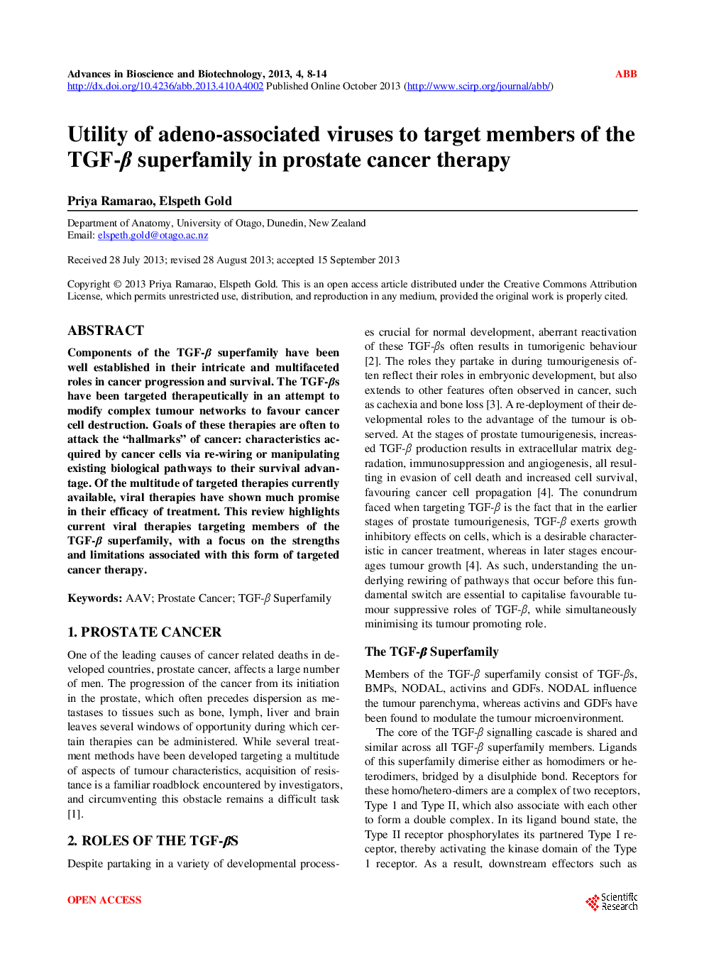 Utility Of Adeno-Associated Viruses To Target Members Of The TGF-β Superfamily In Prostate Cancer Therapy - Page 2