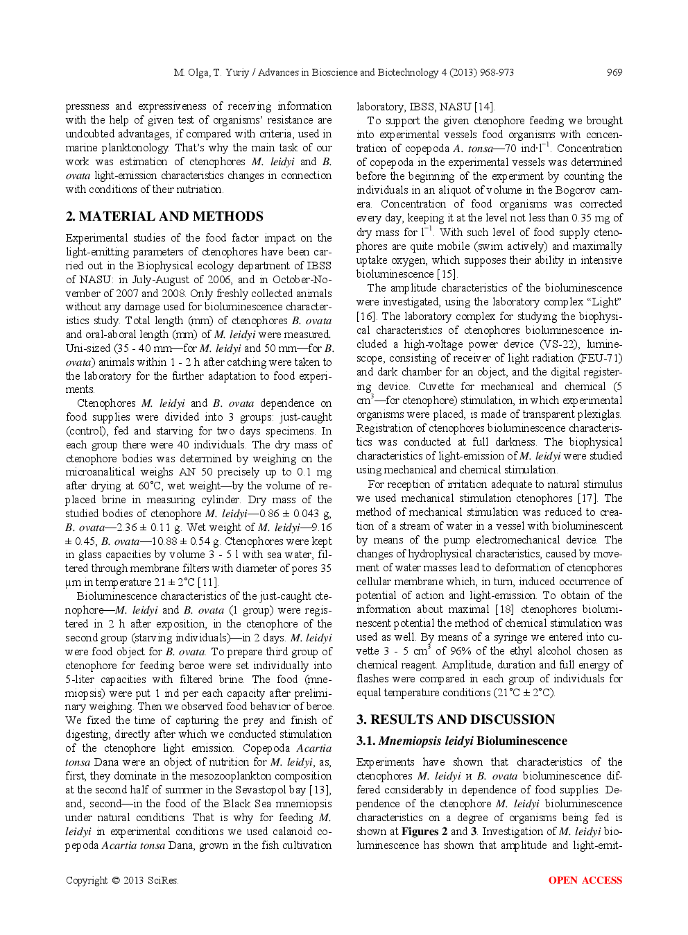 Variability Of The Bioluminescence Characteristics Of The Black Sea Ctenophores-Aliens In Connection With Different Conditions Of Nutrition - Page 3