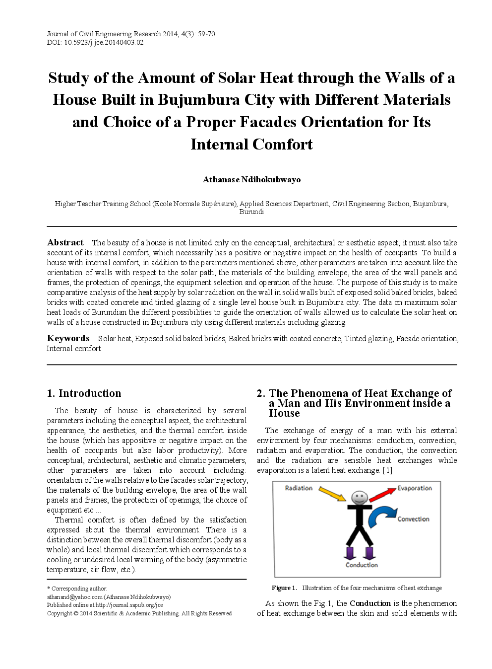 Study Of The Amount Of Solar Heat Through The Walls Of A House Built In Bujumbura City With Different Materials And Choice Of A Proper Facades Orientation For Its Internal Comfort - Page 2