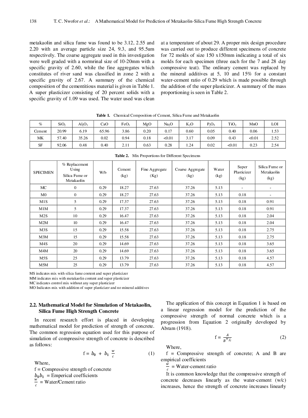 A Mathematical Model For Prediction Of Metakaolin-Silica Fume High Strength Concrete - Page 3