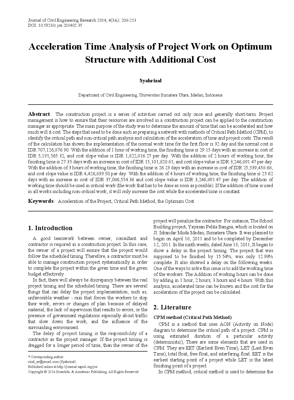 Acceleration Time Analysis Of Project Work On Optimum Structure With Additional Cost - Page 2