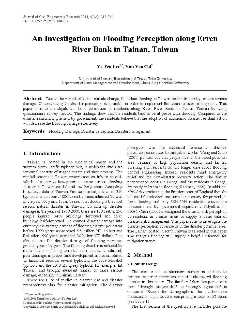 An Investigation On Flooding Perception Along Erren River Bank In Tainan, Taiwan - Page 2