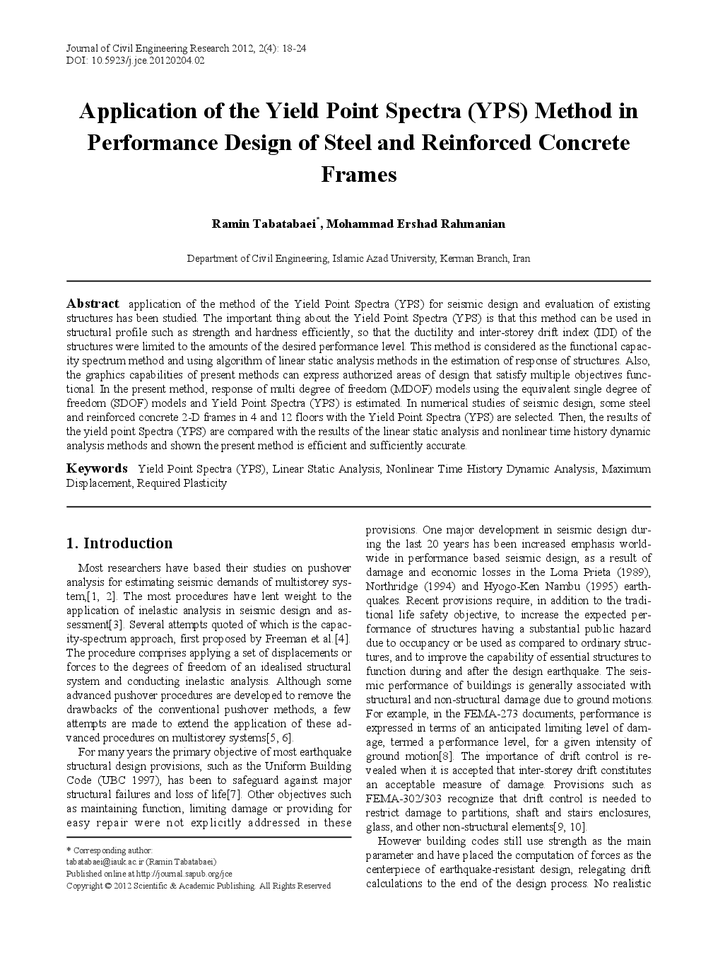 Application Of The Yield Point Spectra (YPS) Method In Performance Design Of Steel And Reinforced Concrete Frames - Page 2