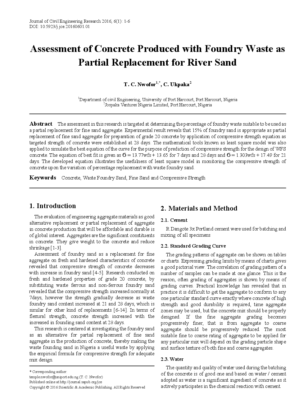 Assessment Of Concrete Produced With Foundry Waste As Partial Replacement For River Sand - Page 2