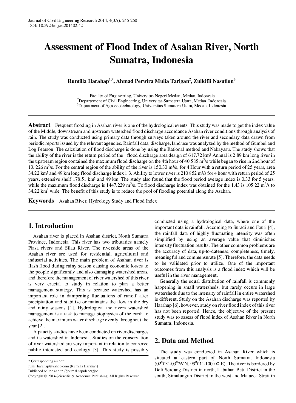 Assessment Of Flood Index Of Asahan River, North Sumatra, Indonesia - Page 2