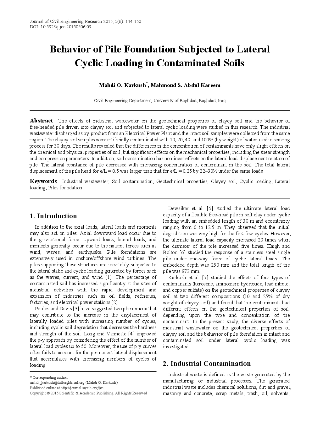 Behavior Of Pile Foundation Subjected To Lateral Cyclic Loading In Contaminated Soils - Page 2