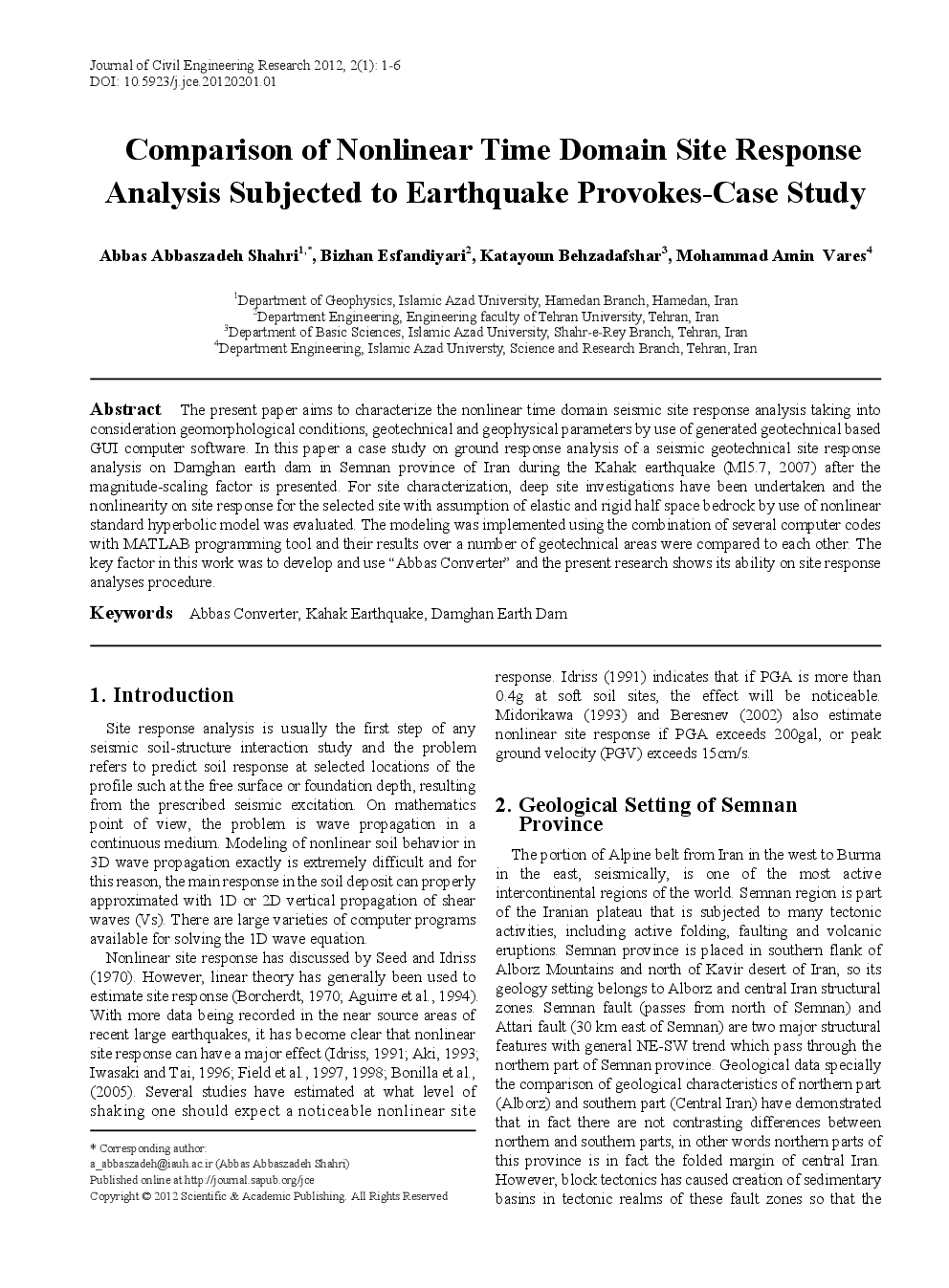 Comparison Of Nonlinear Time Domain Site Response Analysis Subjected To Earthquake Provokes-Case Study - Page 2
