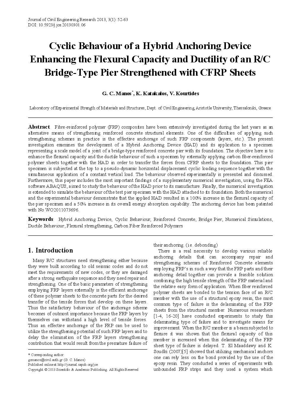 Cyclic Behaviour Of A Hybrid Anchoring Device Enhancing The Flexural Capacity & Ductility Of An RC Bridge-Type Pier Strengthened With CFRP Sheets - Page 2