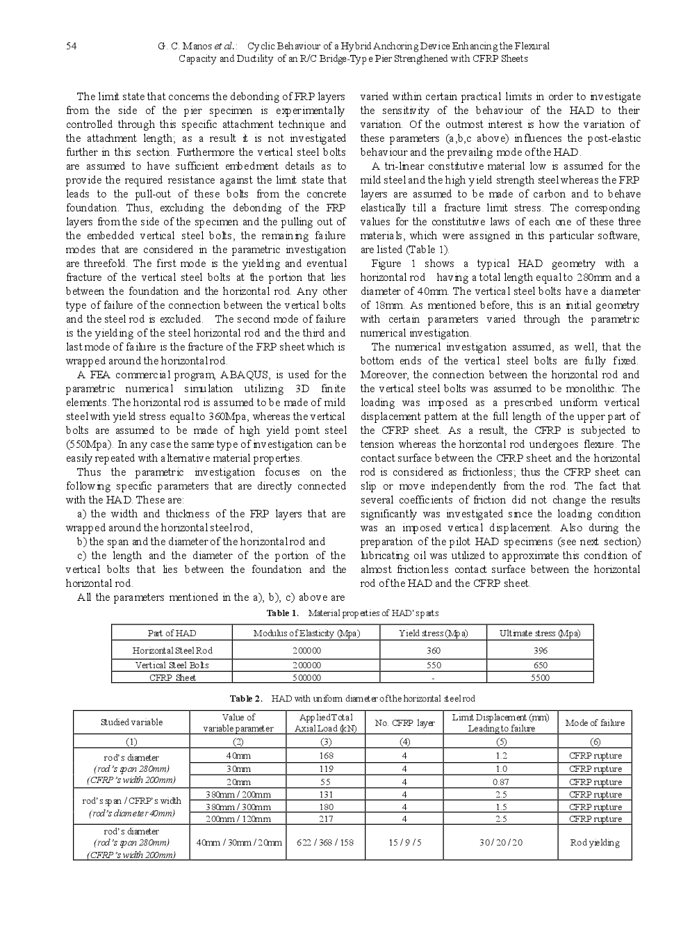 Cyclic Behaviour Of A Hybrid Anchoring Device Enhancing The Flexural Capacity & Ductility Of An RC Bridge-Type Pier Strengthened With CFRP Sheets - Page 4