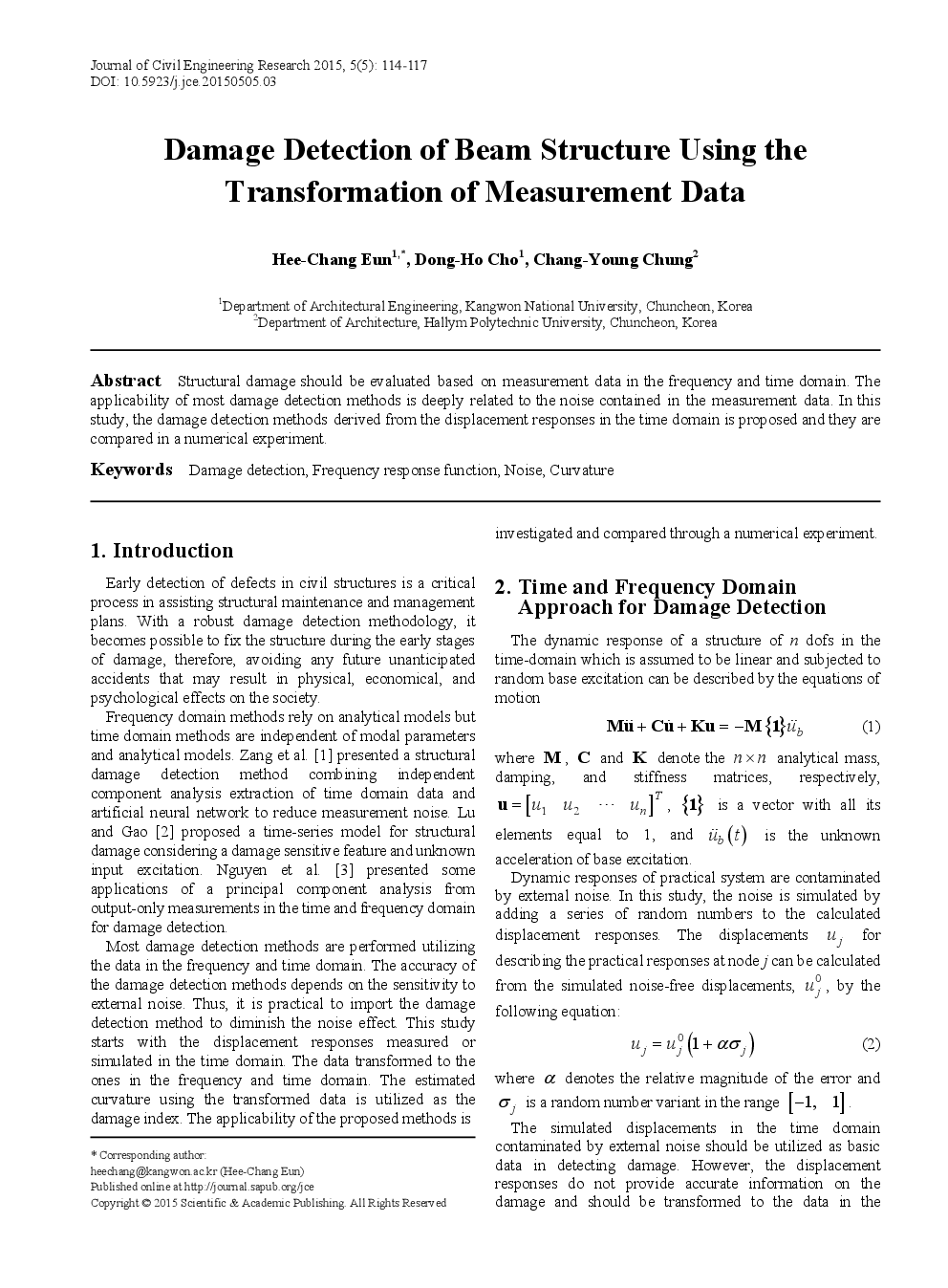 Damage Detection Of Beam Structure Using The Transformation Of Measurement Data - Page 2