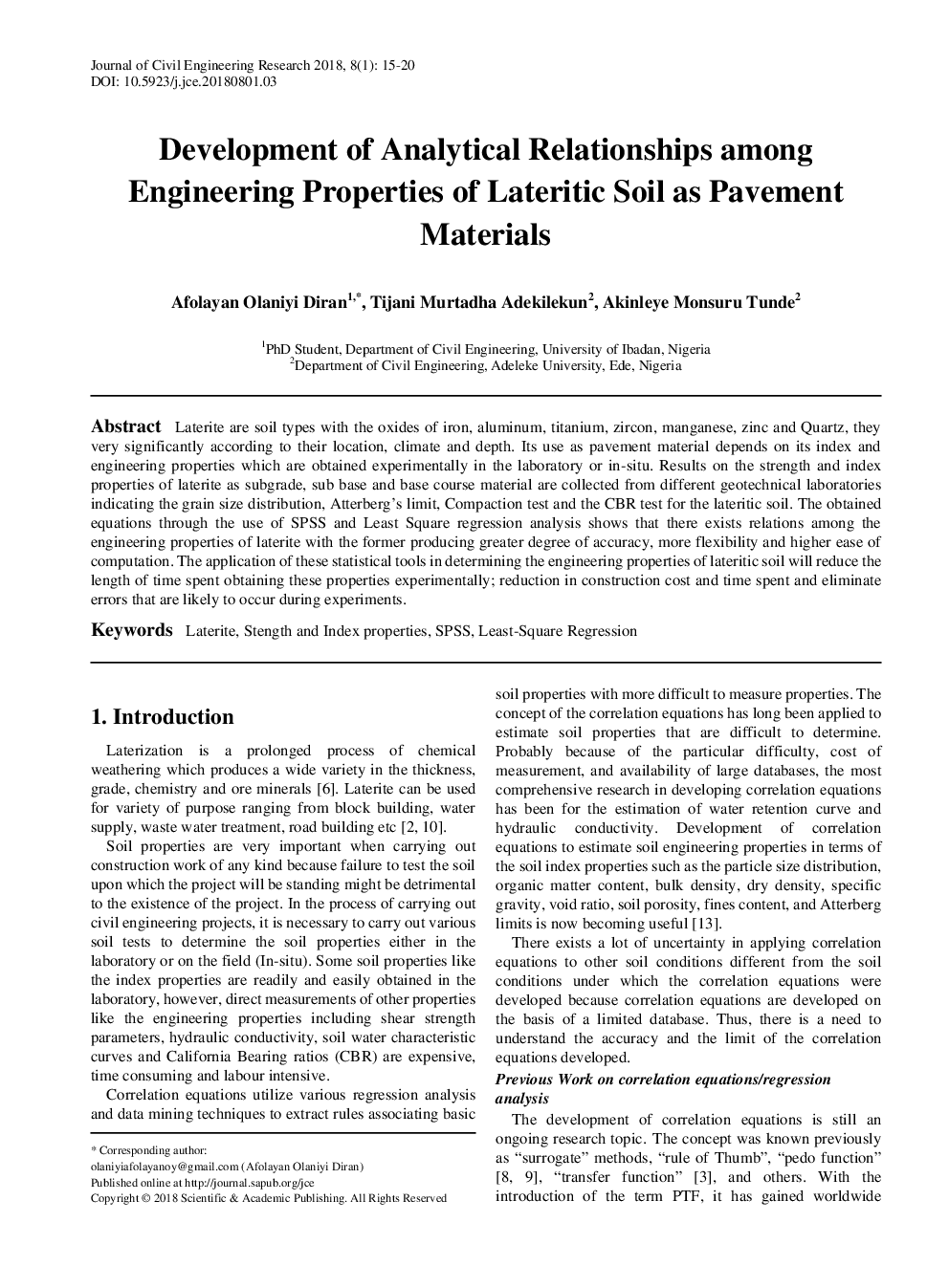 Development Of Analytical Relationships Among Engineering Properties Of Lateritic Soil As Pavement Materials - Page 2