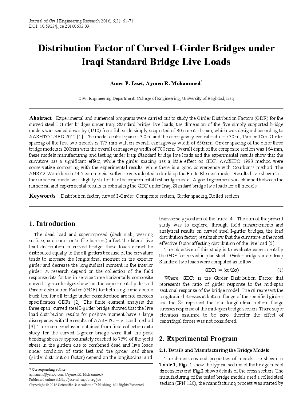 Distribution Factor Of Curved I-Girder Bridges Under Iraqi Standard Bridge Live Loads - Page 2