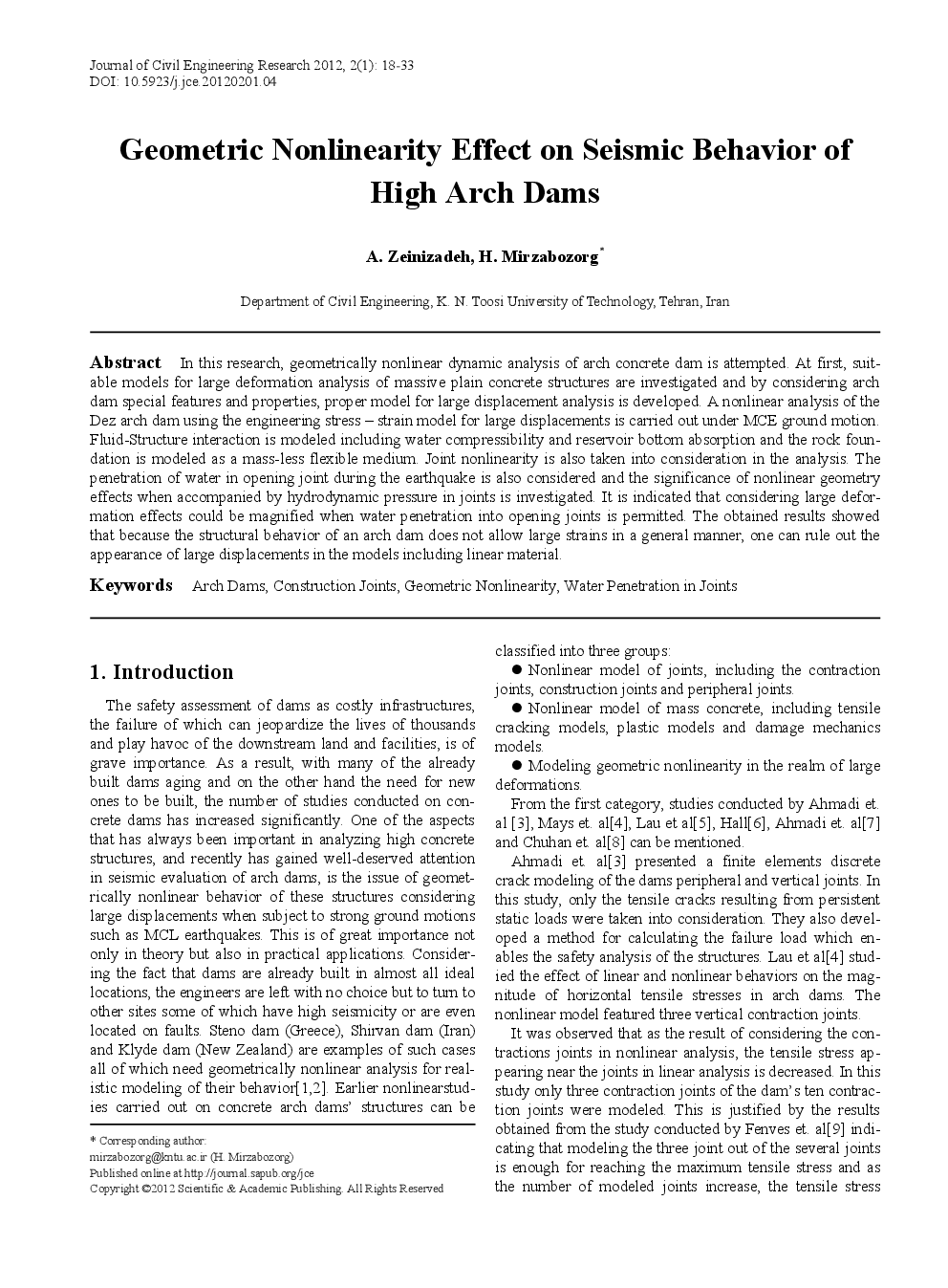 Geometric Nonlinearity Effect On Seismic Behavior Of High Arch Dams - Page 2